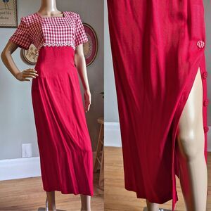 NWT Vintage 90s Betsy Lauren Gingham Dress Midi Button Slit Cottagecore Floral 7